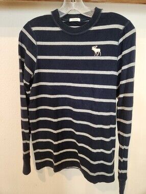 Abercrombie & Fitch Dark Blue Crewneck Tee with White Stripes